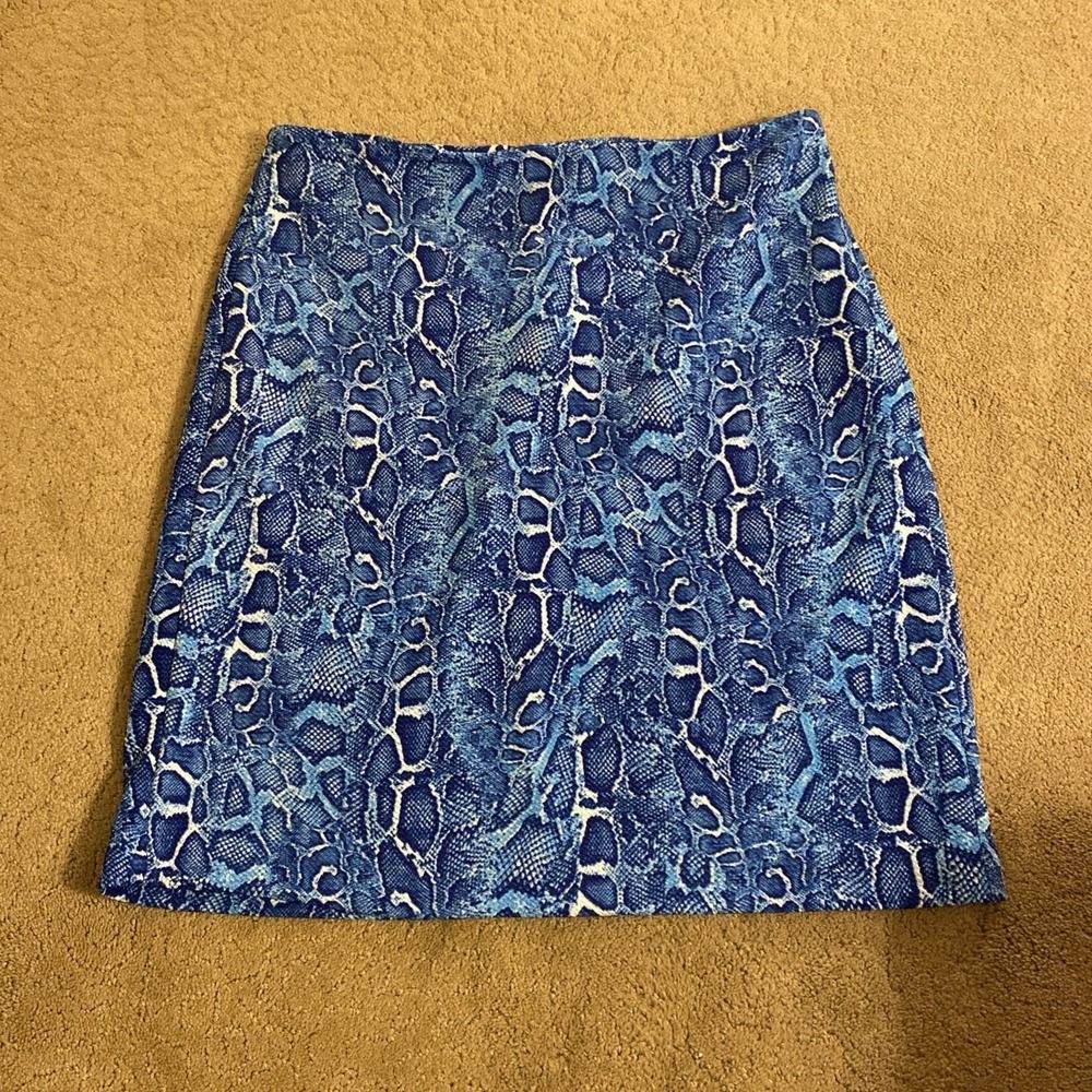 NEW YORK & COMPANY BLUE SNAKESKIN PRINT KNEE-LENGTH UNLINED PENCIL SKIRT SIZE L